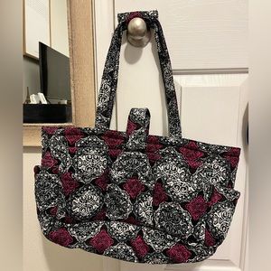 Vera Bradley Tote in Cotton, Black/White/Pink
